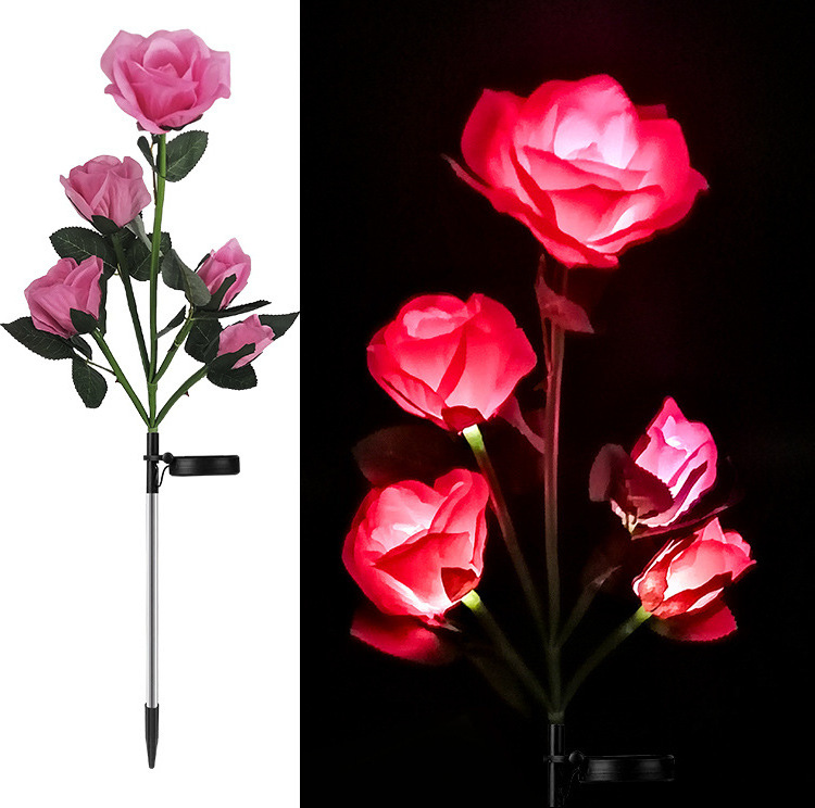 5 LED Solar Rose Flower Light Waterproof Garden Landscape Lamp Outdoor Lawn Lamp Home Patio Yard Decorative Flower Night Light