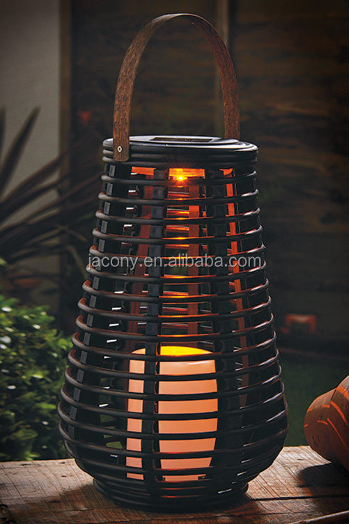 Outdoor table candle lantern for garden yard patio Waterproof Solar Rattan Teardrop Candle Lantern