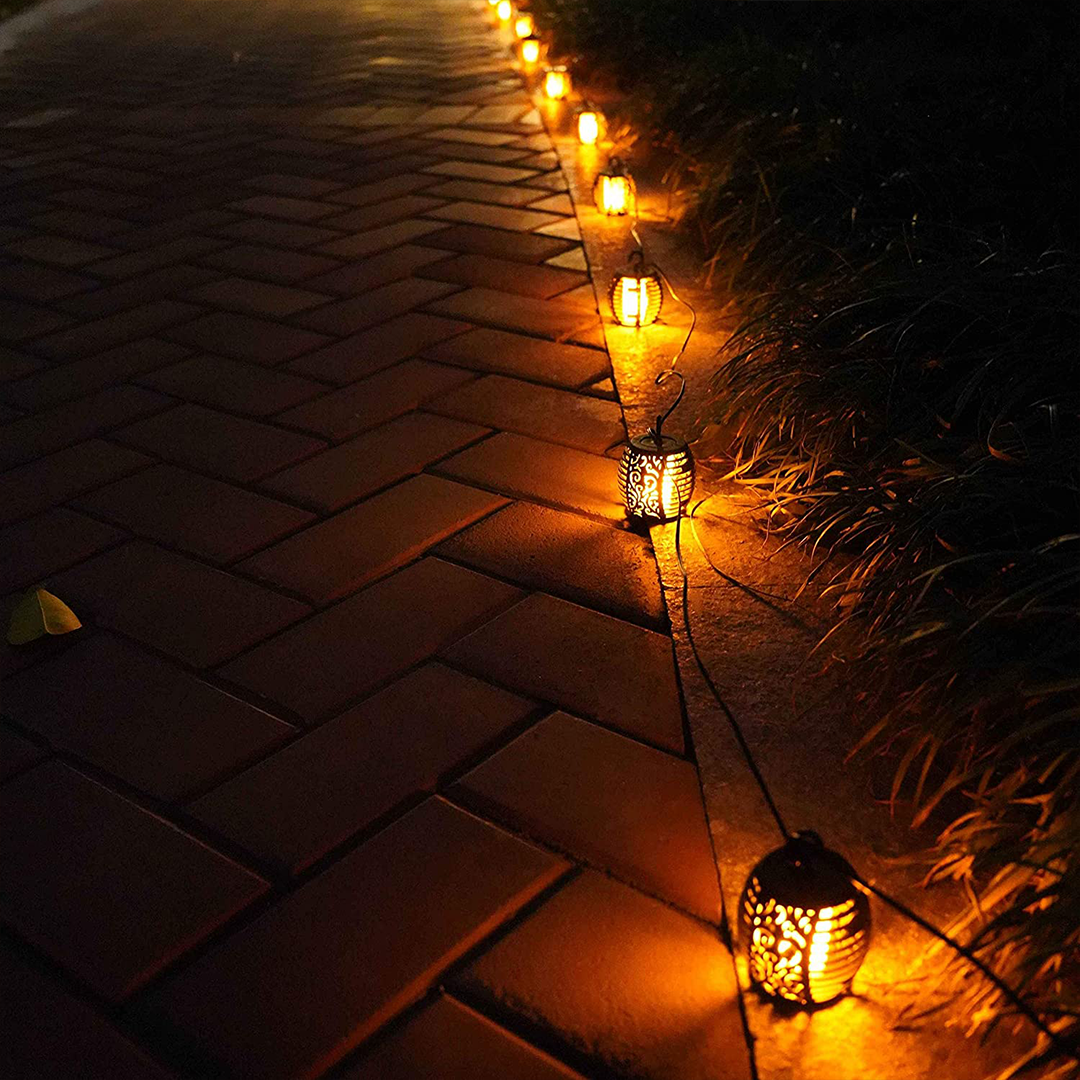 10 LED Solar Lights with Flickering Flame Outdoor, Solar String Lights Waterproof Decorative Hanging Patio Lights Outside Globe