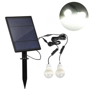 Solar hanging bulb lights Outdoor/Indoor Camping Emergency Shed Lamp solar light bulb 2 Two Bulbs Lamp LED Light System kits