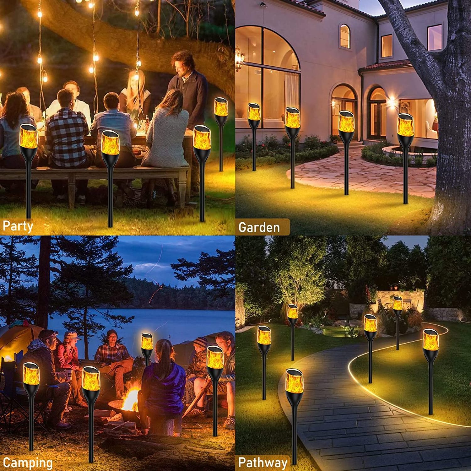 Taller Waterproof Solar Tiki Torches with Flickering Flame, Decorative Solar Garden Lights, LED Torch Lights Auto On/Off Outdoor