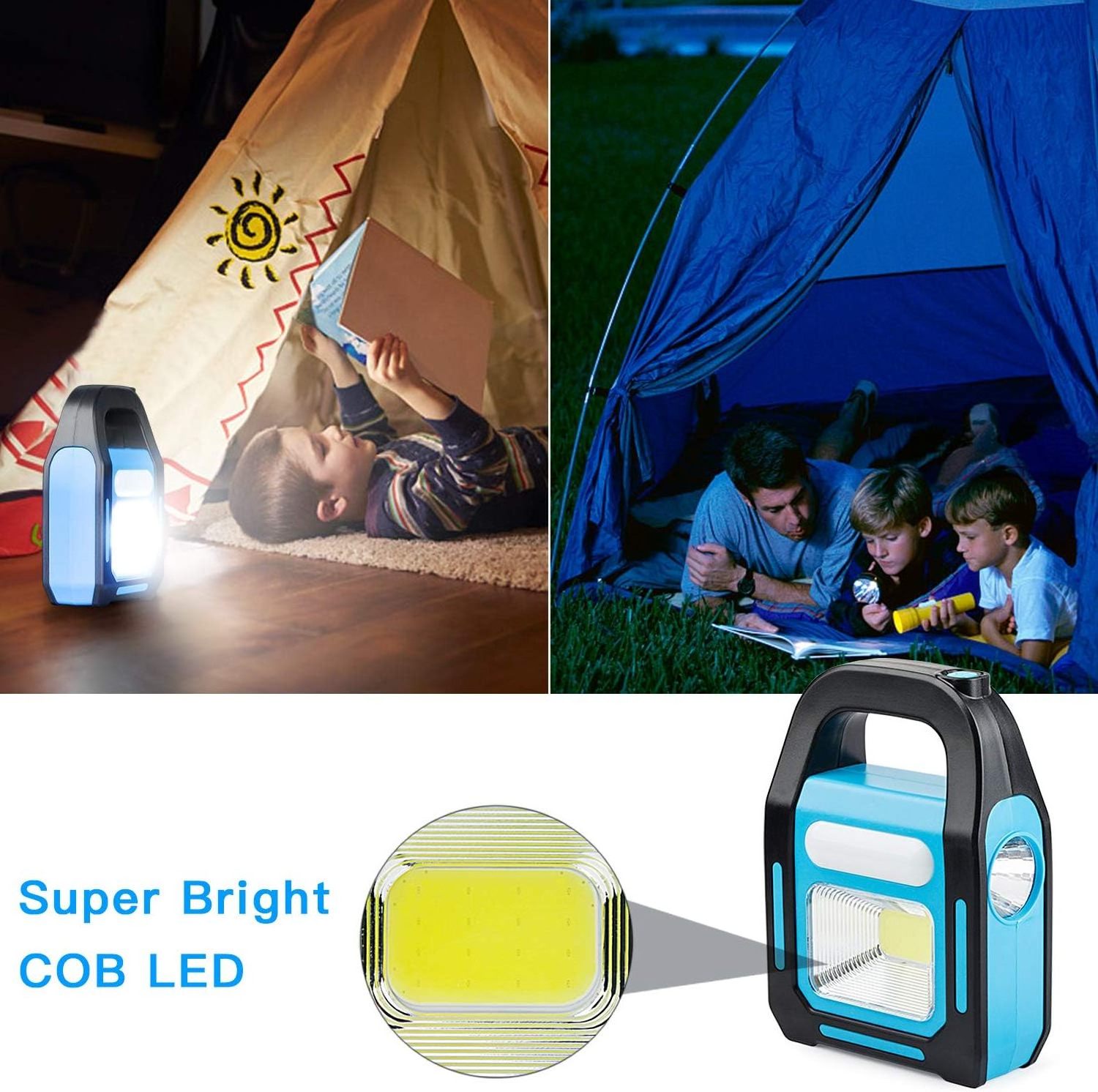 3 in 1 Solar USB Rechargeable Brightest COB LED Camping Lantern  Charging for Device Solar Emergency Flashlight LED Light