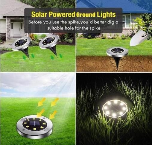 Outdoor Grid Design Shell,Solar Powered Ground Lights Outdoor  8 LED Solar Disk Lights for Pathway garden