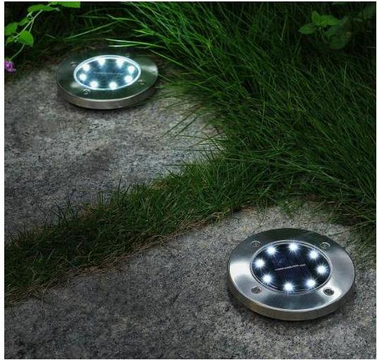 Outdoor Grid Design Shell,Solar Powered Ground Lights Outdoor  8 LED Solar Disk Lights for Pathway garden