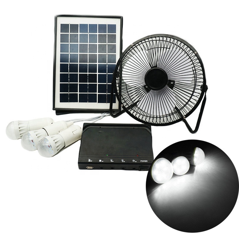 5W solar panel with 3pcs bulbs flashlight USB charger portable fan outdoor emergency Lights solar generator portable solar power