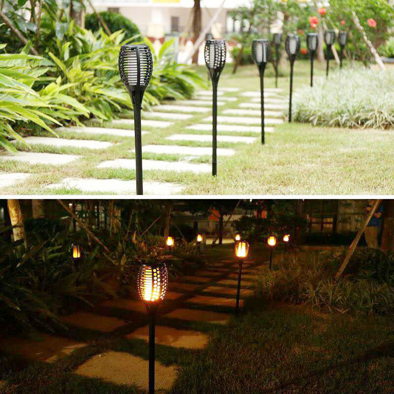 Solar Tiki Torch Lights LED Garden Waterproof Outdoor Courtyard Lamp Dancing Flame Flickering 12 33 54 96 LEDs  Landscape Light