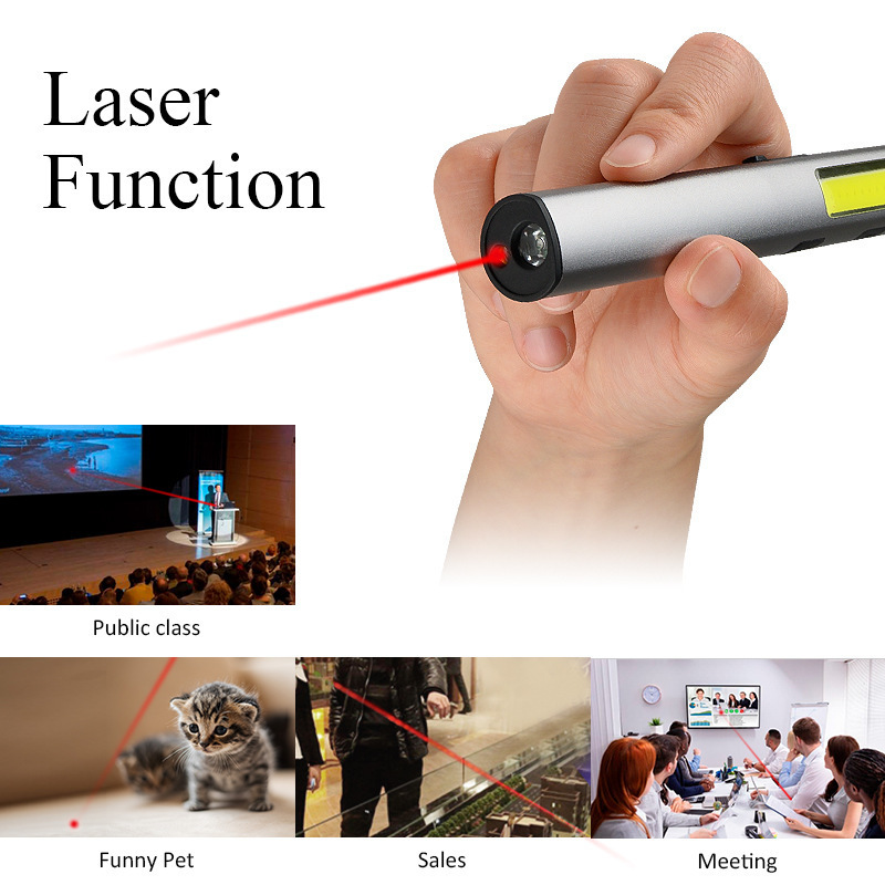 USB Rechargeable UV LED Torch Multifunction Laser Pointer Torch Light with Indicator Magnetic Pocket Handheld Work Light