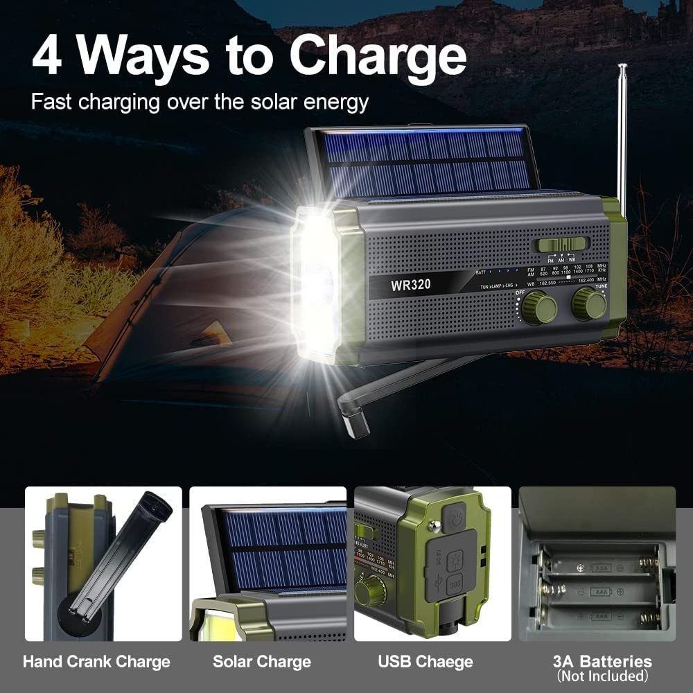 Solar flashlight Radio 1.3W Foldable Solar Panels Hand Crank Portable AM/FM/NOAA Emergency Radio 5000ma Power Bank Phone Charger