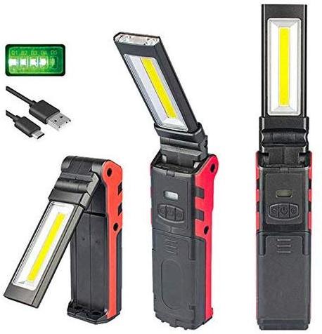 5W USB Rechargeable Work Light with Magnetic Base&Hanging Hook,COB Super Bright Adjustable LED Work Light