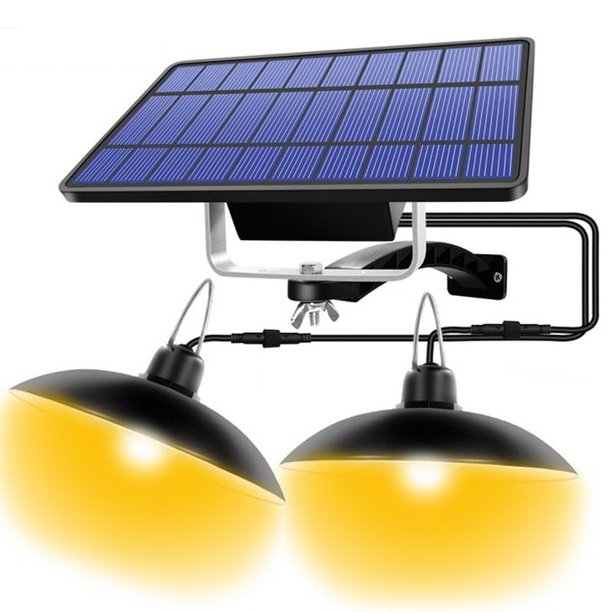 2W Upgraded Double Head Solar Pendant Light Solar Powered Shed Lamp Lights Outdoor Indoor solar hanging light for Camping Home