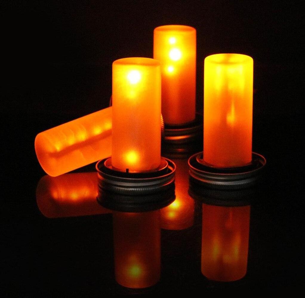 Solar Led Electronic Candle Light Flickering Flame Mason Jar lid Lamp For Halloween Christmas Wedding Holiday Decor