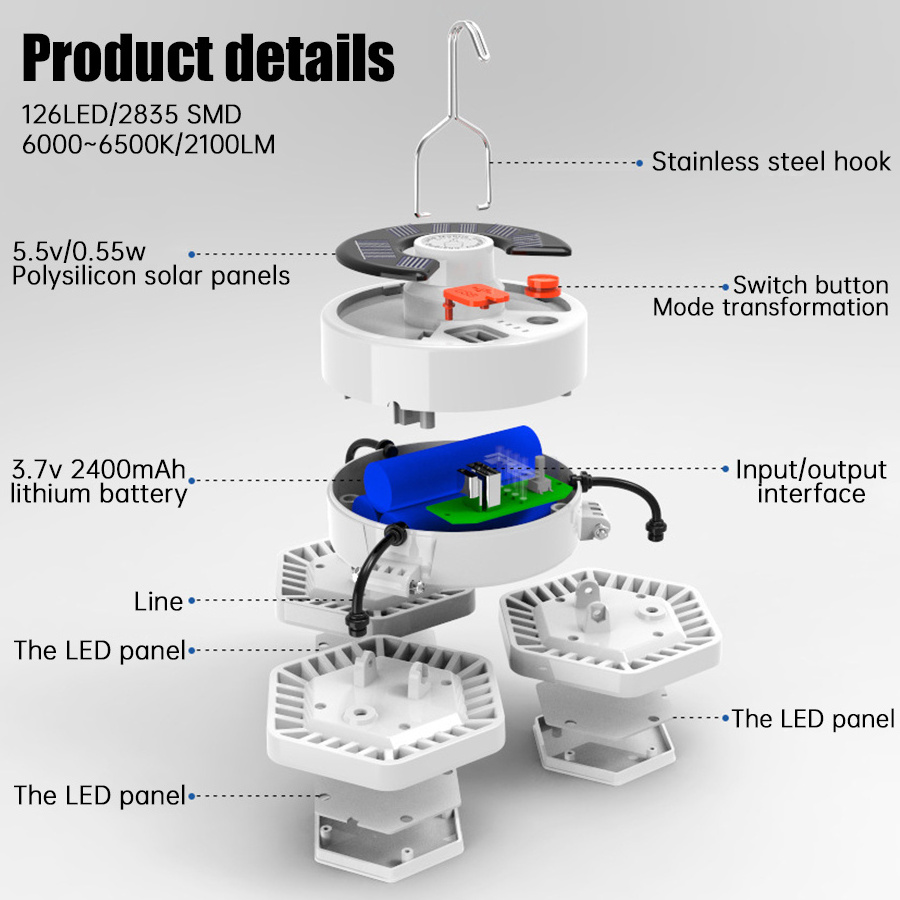 Portable lantern camping light camping lamp with hanging solar emergency light with remote controller 169led 5 mode tent light