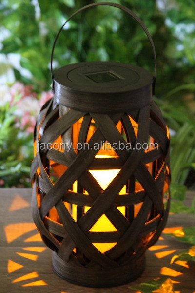 Solar powered LED Bamboo Lantern Table desk candle light outdoor hanging solar rattan lightings lantern solar led lantern