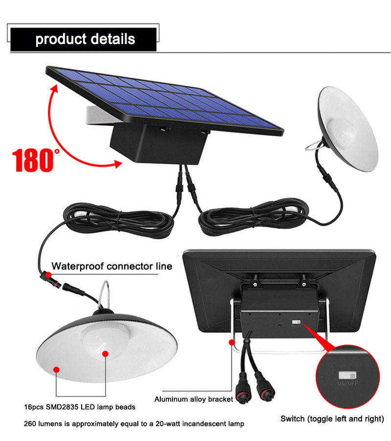 2W Upgraded Double Head Solar Pendant Light Solar Powered Shed Lamp Lights Outdoor Indoor solar hanging light for Camping Home