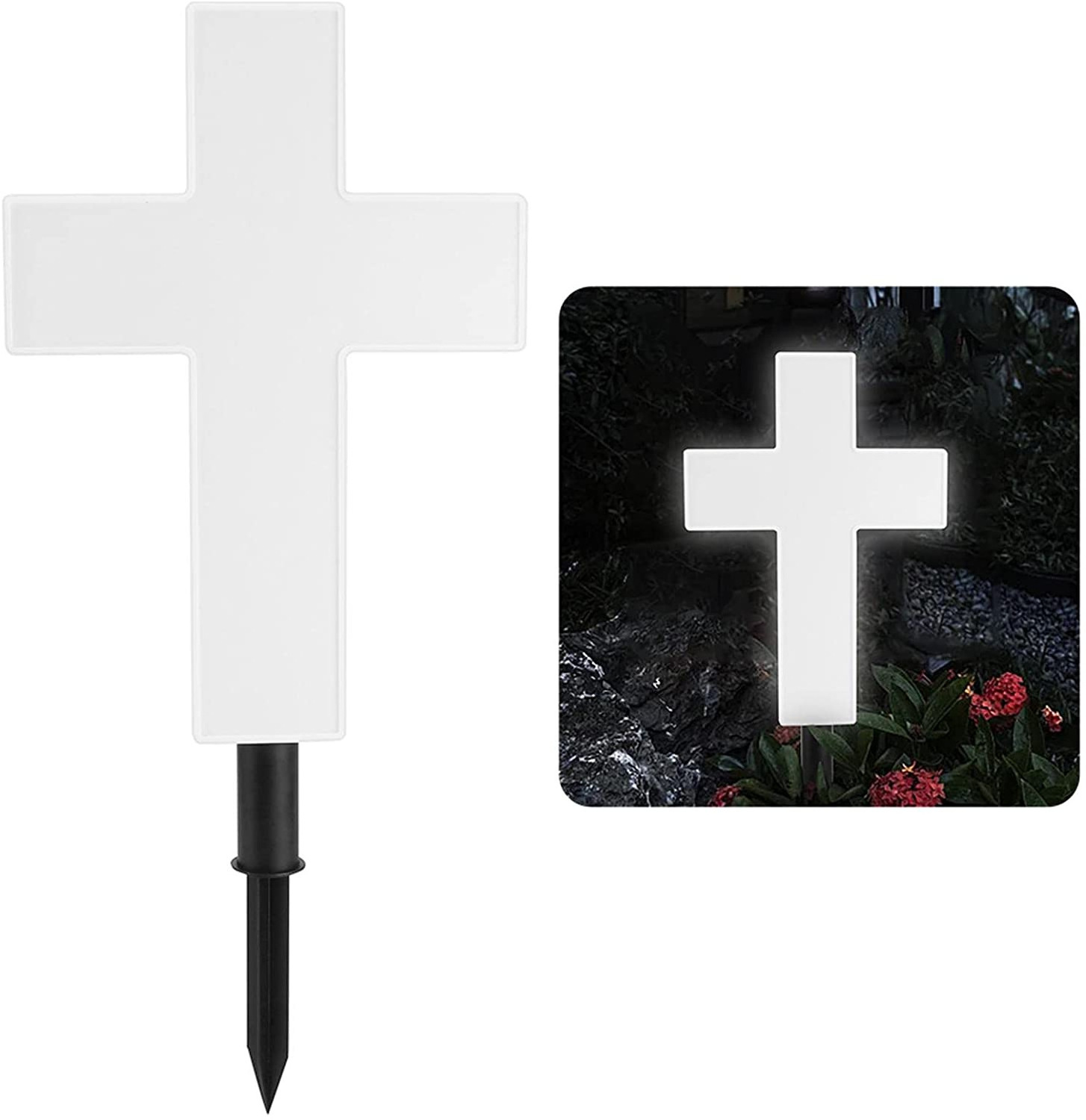 White Solar Powered LED Cross Light, Solar Lights for Garden, Yard, Pathway, Patio, Cemetery Grave solar Lights Decorations