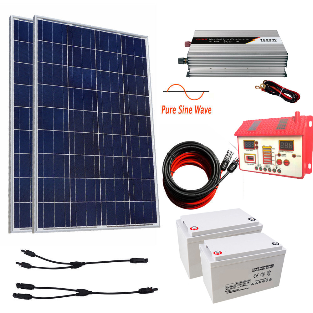 200W 300W 3KW 5KW 10KW Off Grid Photovoltaic solar Panel system kit 2*100W solar panel & 20 30A LCD controller USB for Home