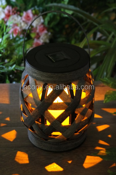 Solar powered LED Bamboo Lantern Table desk candle light outdoor hanging solar rattan lightings lantern solar led lantern