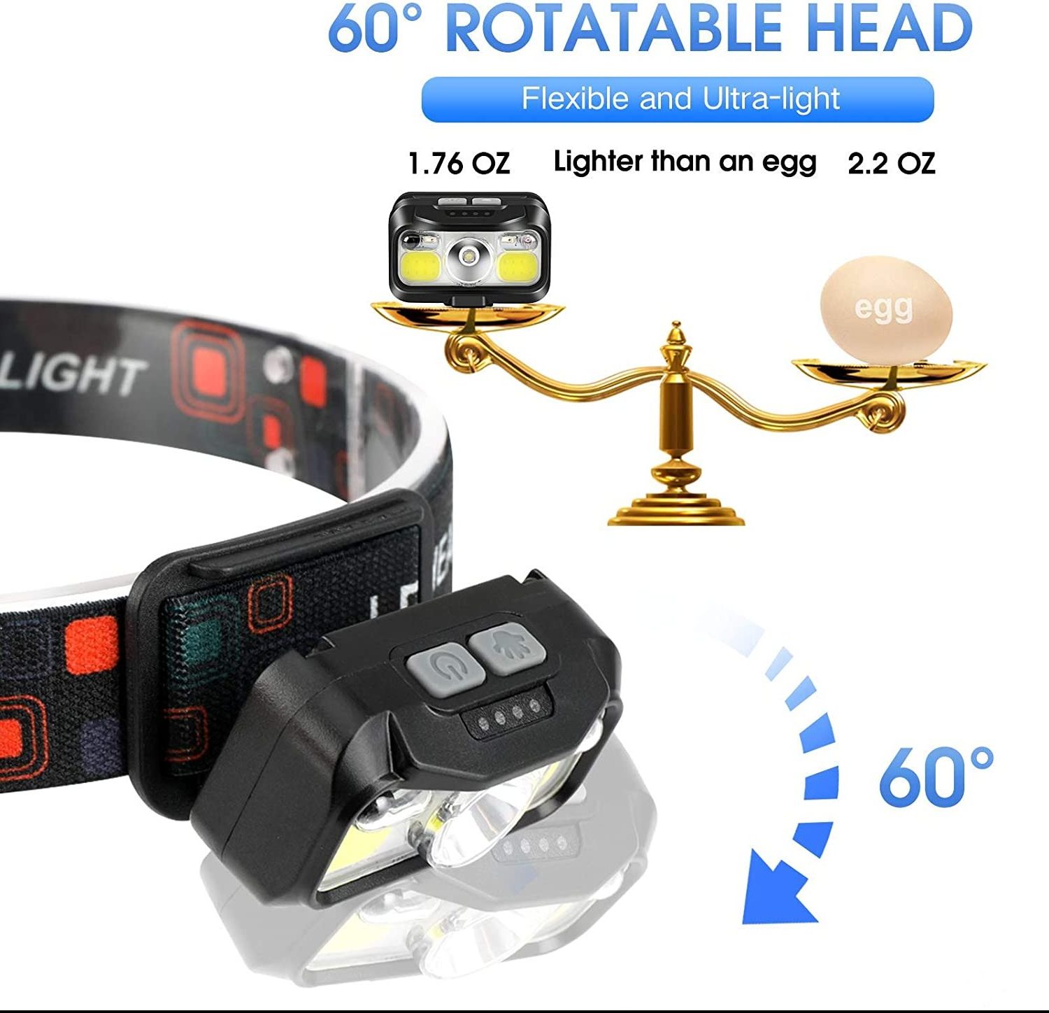 Headlamp Flashlight 350 Lumen Ultra-Light Bright LED Rechargeable Headlight White Red Light Motion sensor Headlamp Flashlight