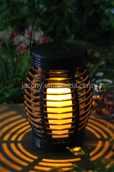 Waterproof led garden solar light flickering Yellow LED candle rattan lamp outdoor hanging solar lights