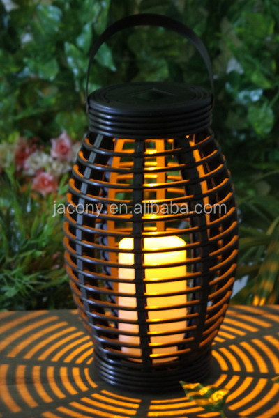 Waterproof led garden solar light flickering Yellow LED candle rattan lamp outdoor hanging solar lights