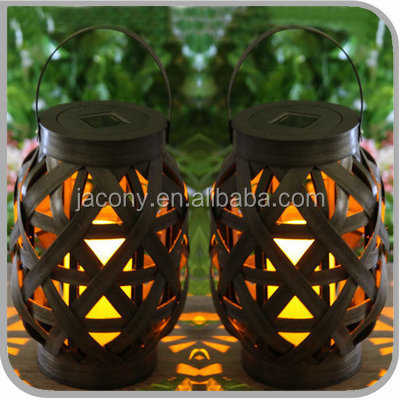 Solar powered LED Bamboo Lantern Table desk candle light outdoor hanging solar rattan lightings lantern solar led lantern