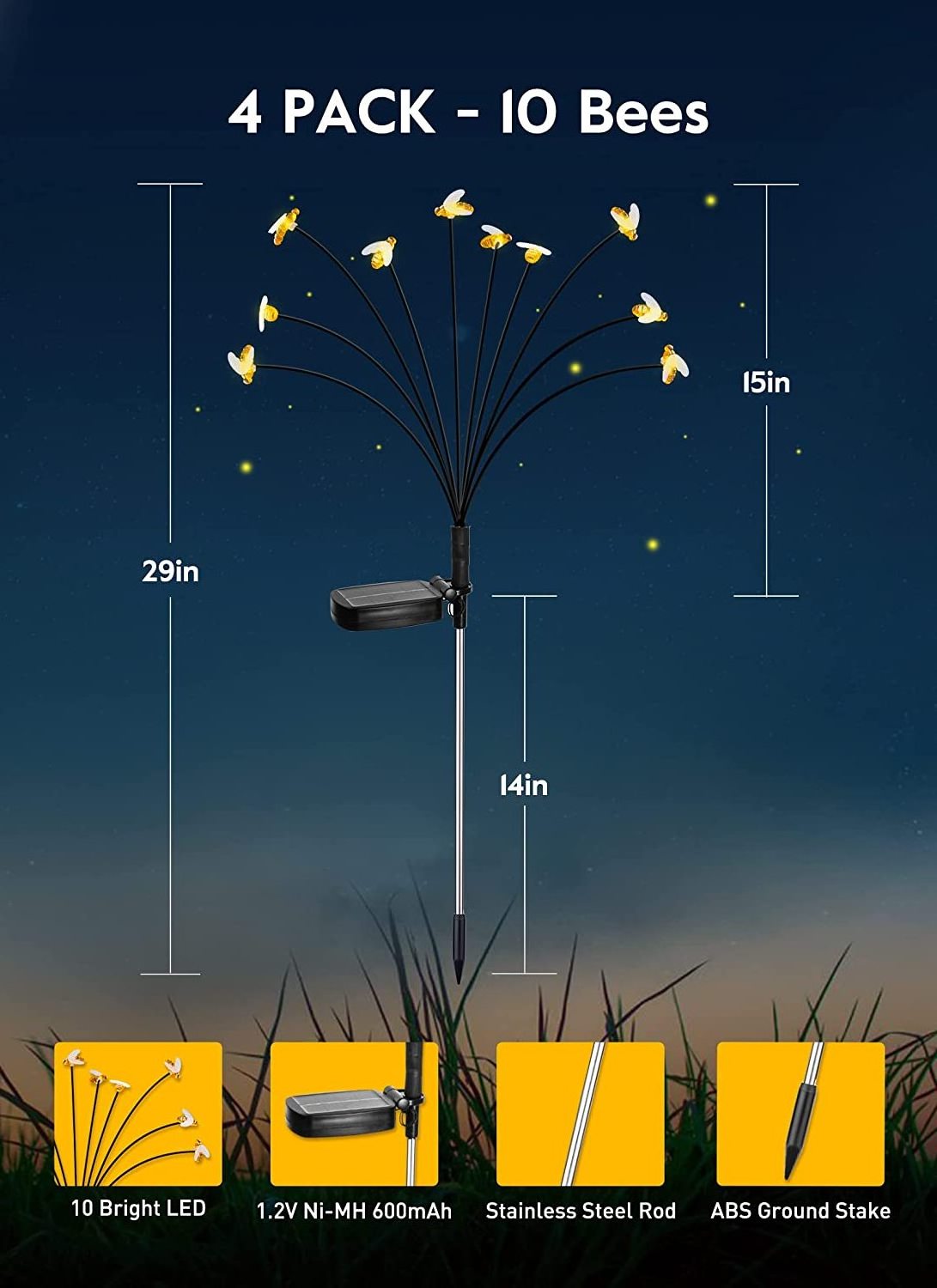 Solar Bee Lights Firefly Swaying Light 2 Modes Outdoor Garden Pathway Decorative  Waterproof 6 8 10LED fire fly lights