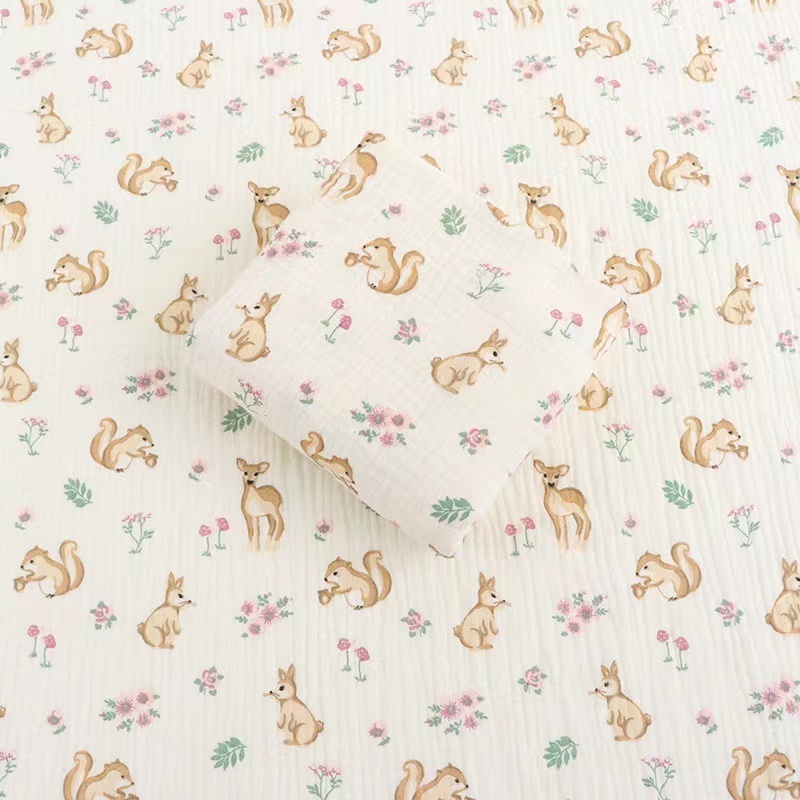 Custom High Quality Cotton Double Layered Muslin Printed Baby Fabric