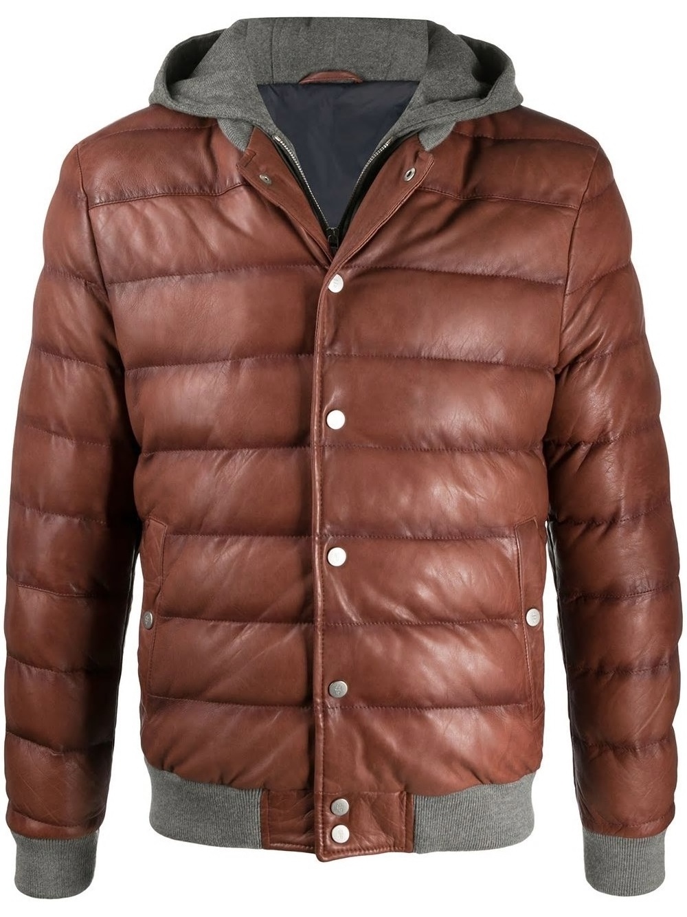 Leather jacket hooded brown for men Customized / Sheep Leather Jacket For Men / Quilted Leather Jacket