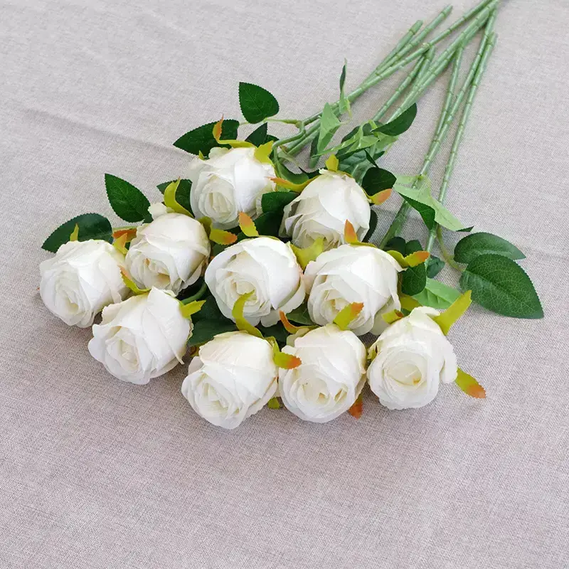 Wholesale Silk Flowers Artificial Long Stem White Roses Silk Christmas Roses