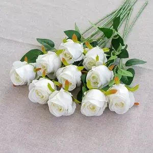 Wholesale Silk Flowers Artificial Long Stem White Roses Silk Christmas Roses