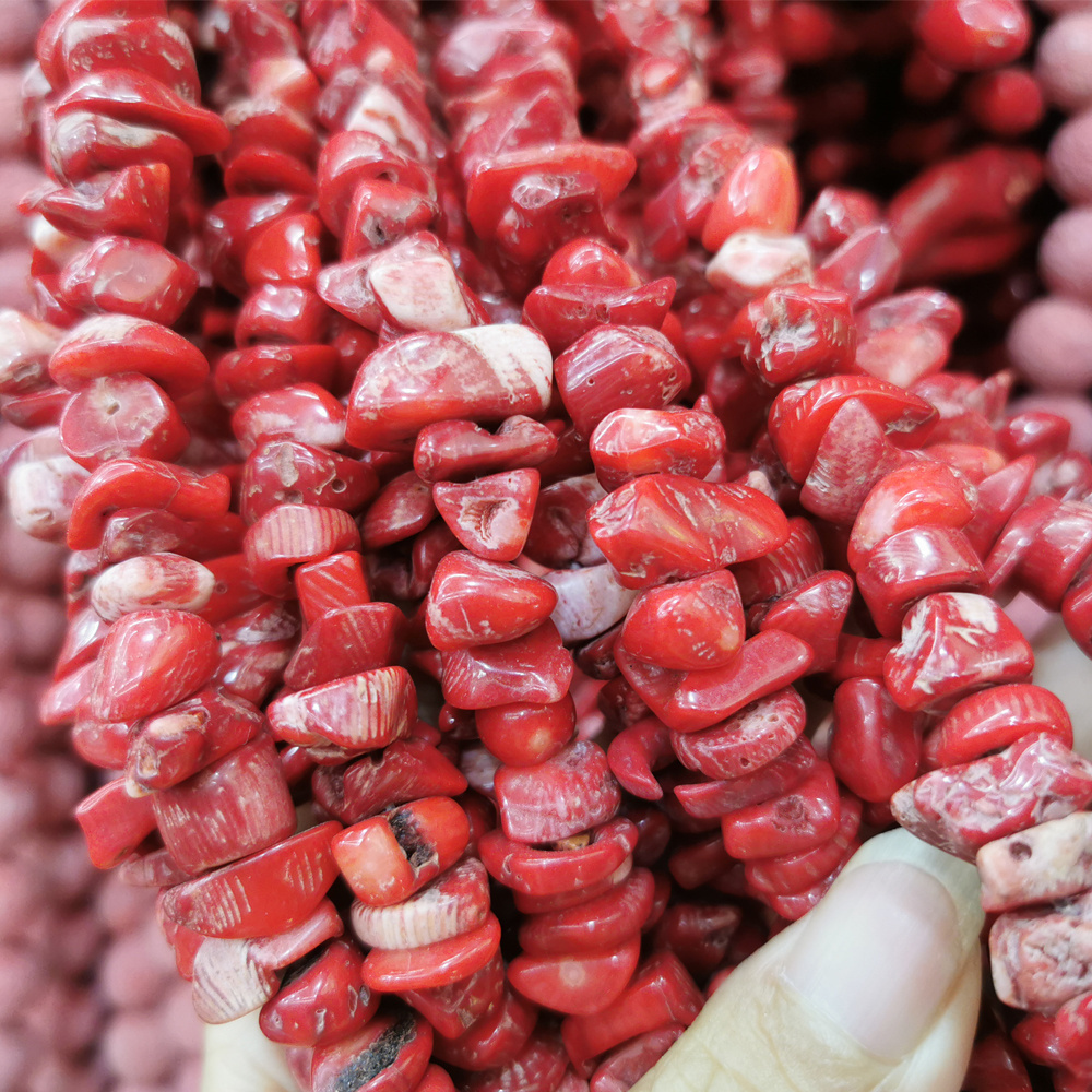 Natural Red Coral Chip Stone Beads Irregular Gemstones Loose Crystal Healing with Hole for Jewelry Making DIY Crafts5-15mm