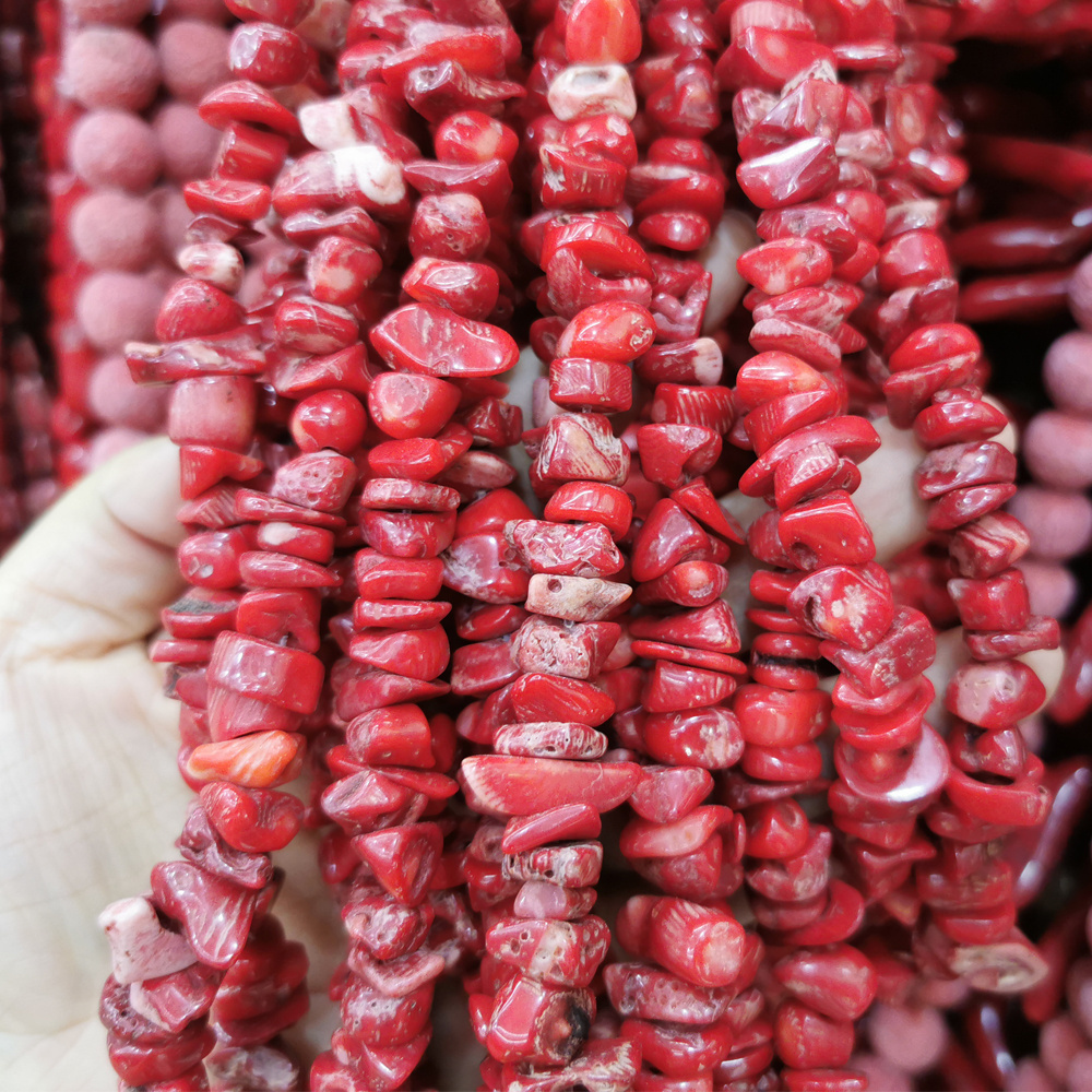 Natural Red Coral Chip Stone Beads Irregular Gemstones Loose Crystal Healing with Hole for Jewelry Making DIY Crafts5-15mm