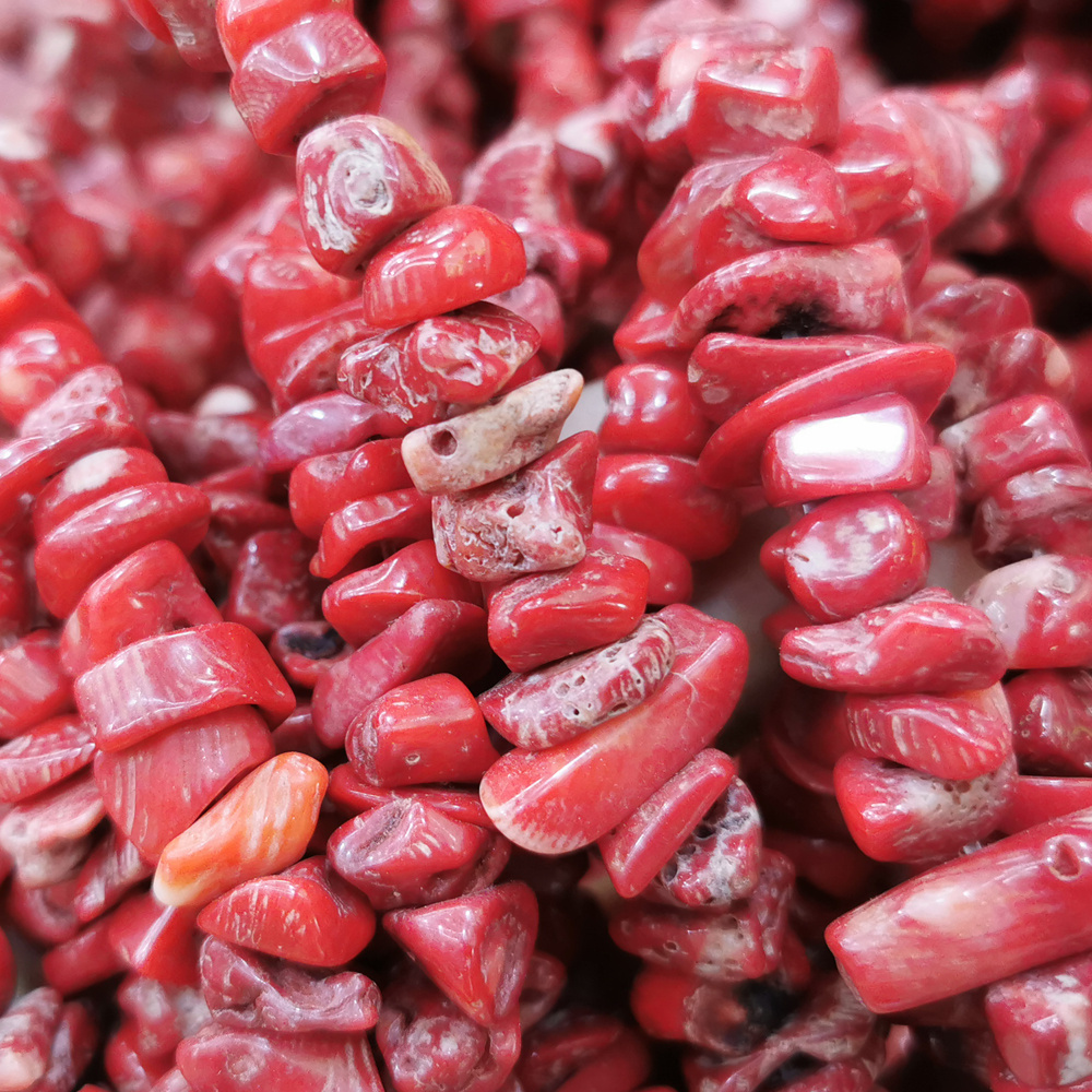 Natural Red Coral Chip Stone Beads Irregular Gemstones Loose Crystal Healing with Hole for Jewelry Making DIY Crafts5-15mm