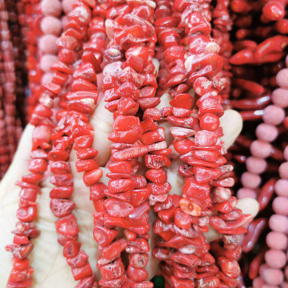 Natural Red Coral Chip Stone Beads Irregular Gemstones Loose Crystal Healing with Hole for Jewelry Making DIY Crafts5-15mm