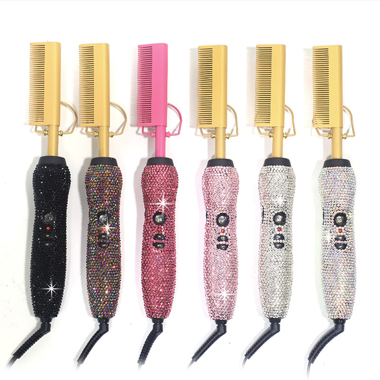 Dazzling Current Hair Straightener Electric Ceramic Flat Iron Hot Comb 500 Degrees Wholesale Bling Hot Comb