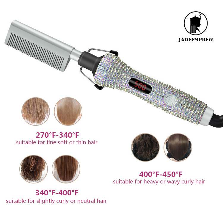 Dazzling Current Hair Straightener Electric Ceramic Flat Iron Hot Comb 500 Degrees Wholesale Bling Hot Comb