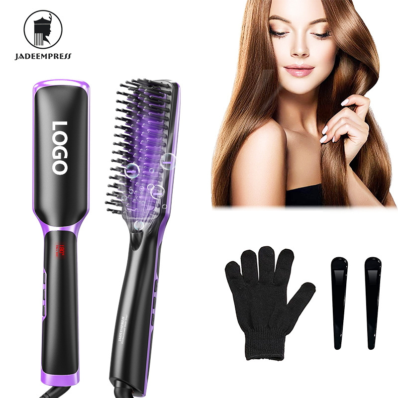 High Quality Negative Ions Hair Styling Tools LCD 2 In 1 Style Air Brush Hair Straightener Hot Comb Brush For Household