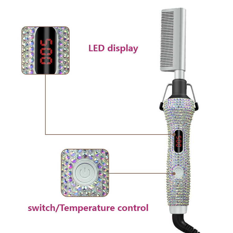 Dazzling Current Hair Straightener Electric Ceramic Flat Iron Hot Comb 500 Degrees Wholesale Bling Hot Comb