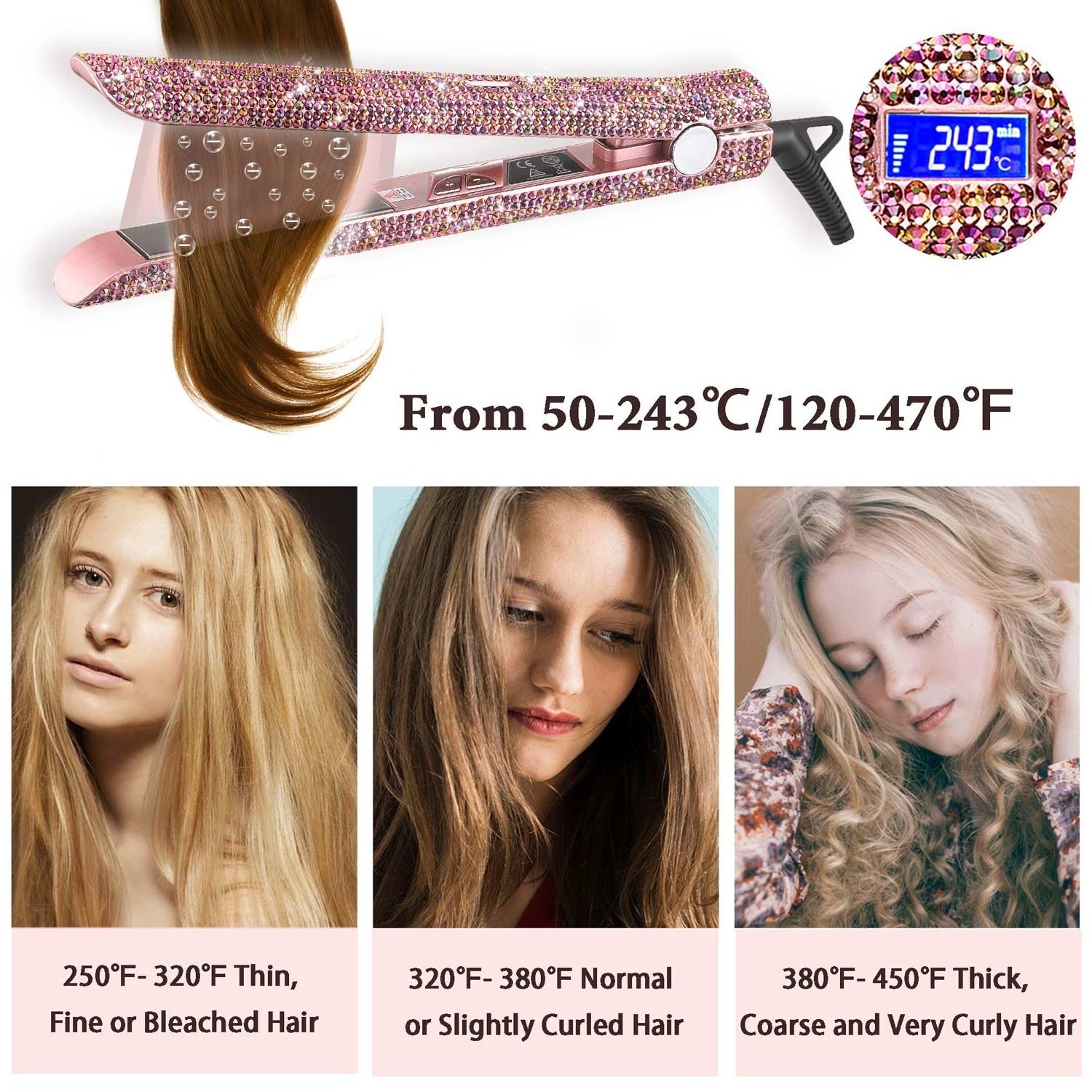 Dazzling Current Hair Straightener Electric Ceramic Flat Iron Hot Comb 500 Degrees Wholesale Bling Hot Comb