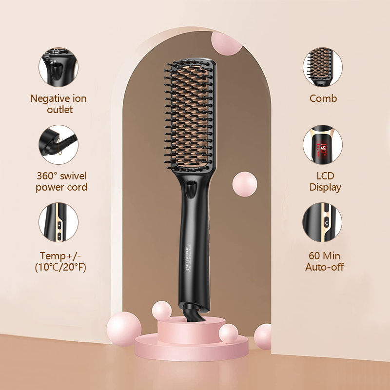 High Quality Negative Ions Hair Styling Tools LCD 2 In 1 Style Air Brush Hair Straightener Hot Comb Brush For Household