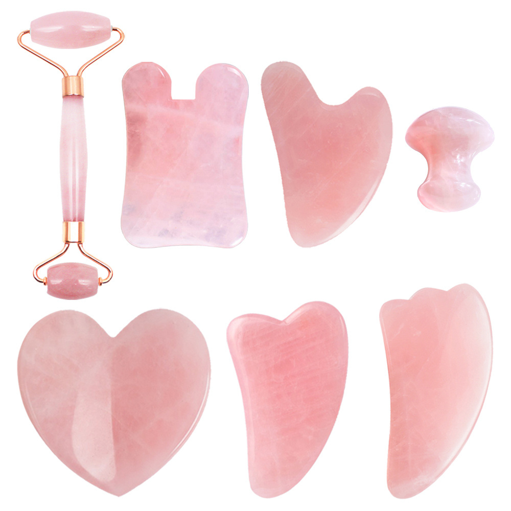 Pink Crystal Massager Acupuncture Guasha Set Massage Rose Quartz Mushroom Shaped Therapy Gua Sha Tool for Face Back Eye