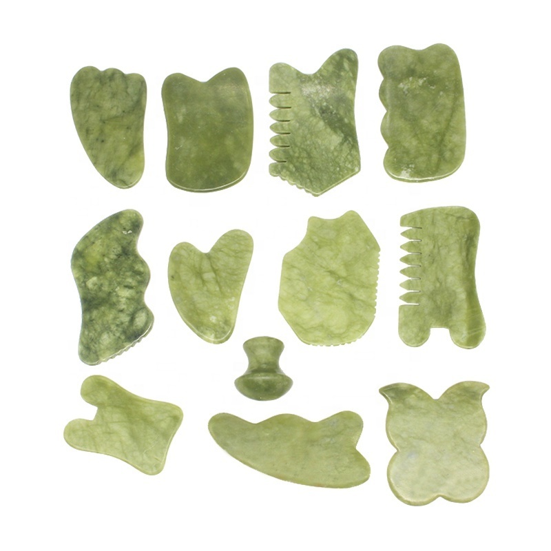 High Quality Custom New Real Natural Xiuyan Jade Stone Face Guasha Facial Tool Guasha Board Guasha stone