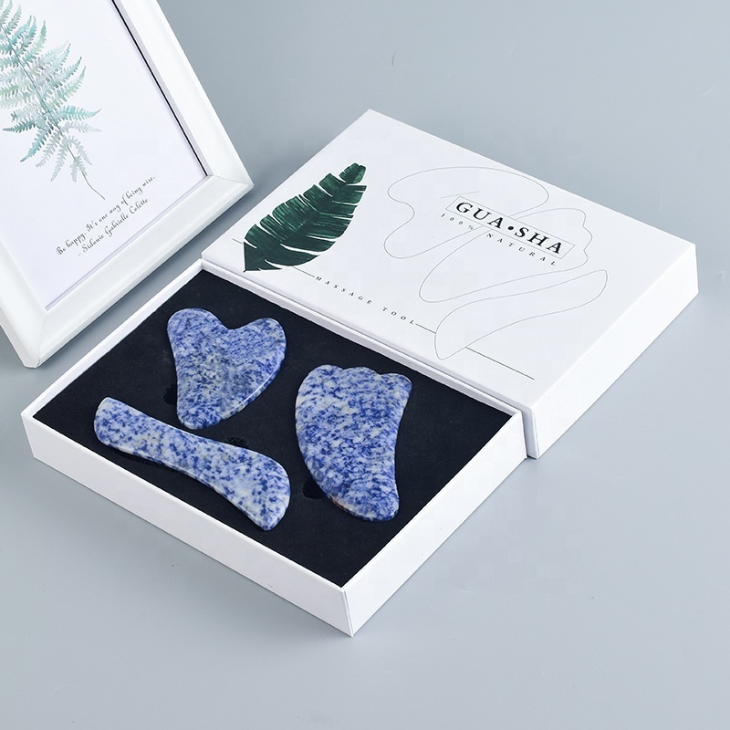 Skin Care Professional Kits Blue Sodalite 3 in 1 Gua Sha With Box Gua Sha Dark Blue Gua Sha Set Facial Kit