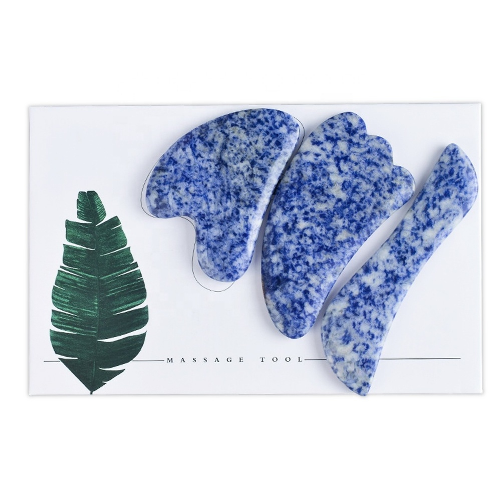 Skin Care Professional Kits Blue Sodalite 3 in 1 Gua Sha With Box Gua Sha Dark Blue Gua Sha Set Facial Kit