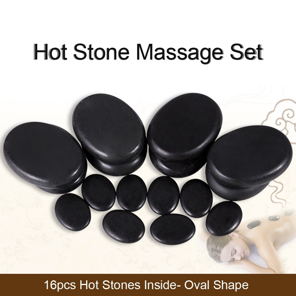 Black Spa Energy Hot Stone Massage set Natural Guasha Massage Stones Kit for Full Body