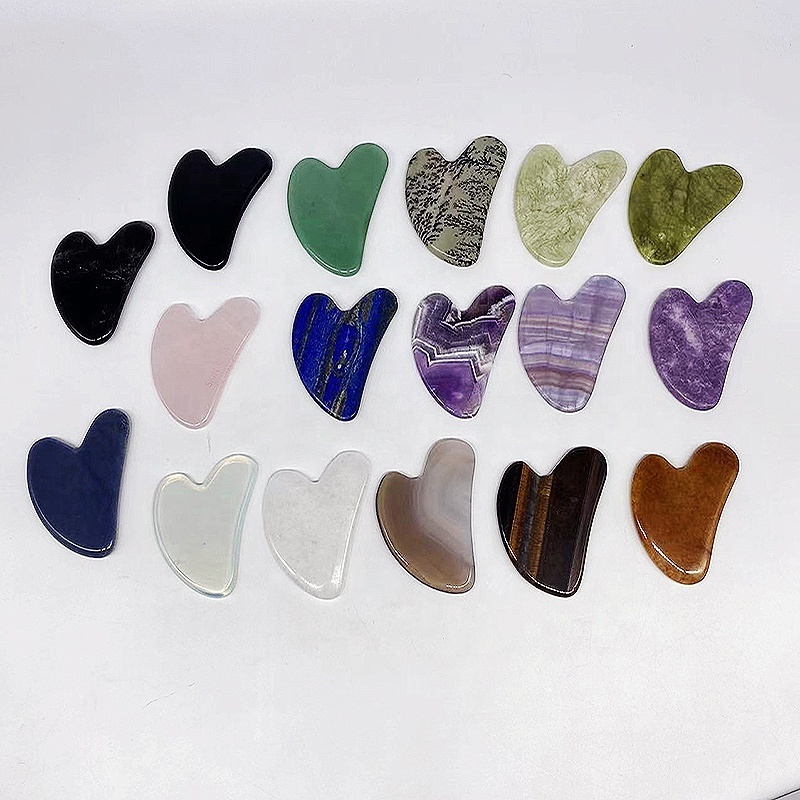 2023 New Custom Logo Opalite Gua Sha Cuarzo Scraping Board Heart Guasha Stone Rose Quartz Gua Sha Facial Tool Natural Jade Stone