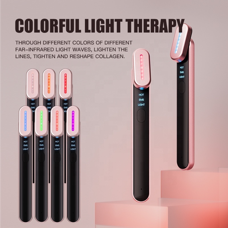 Logo 7 Color LED Light Wand Hot Compress Eye Care Device Anti-Aging Beauty Facial Eye Massage Magic Wand Device EMS Eye Massager