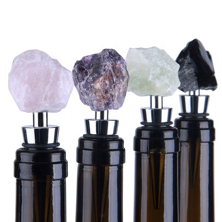 Crystal Quartz Champagne Wine Stopper Stone Wine Bottle Stopper Stainless Steel Amethyst Wine Stopper