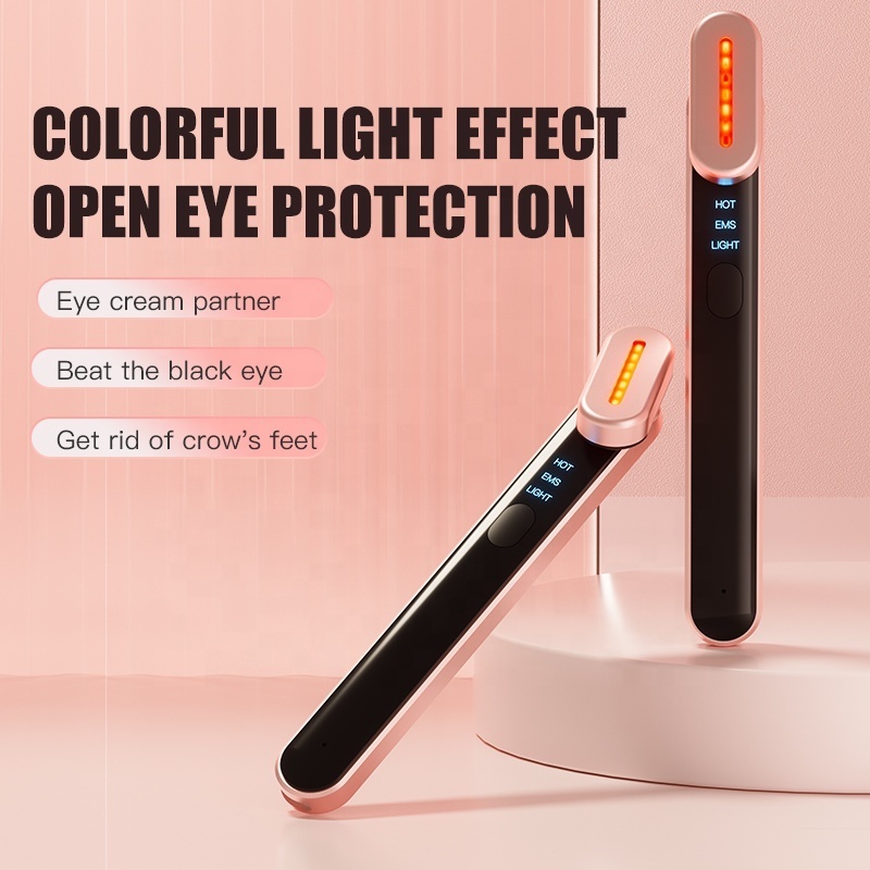 Logo 7 Color LED Light Wand Hot Compress Eye Care Device Anti-Aging Beauty Facial Eye Massage Magic Wand Device EMS Eye Massager