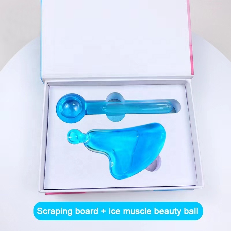 Private Label Skincare Face Lifting Massager Guasha Ice Roller Globe Face Gua Sha Blue Ice Globes Pink Facial Ice Globes